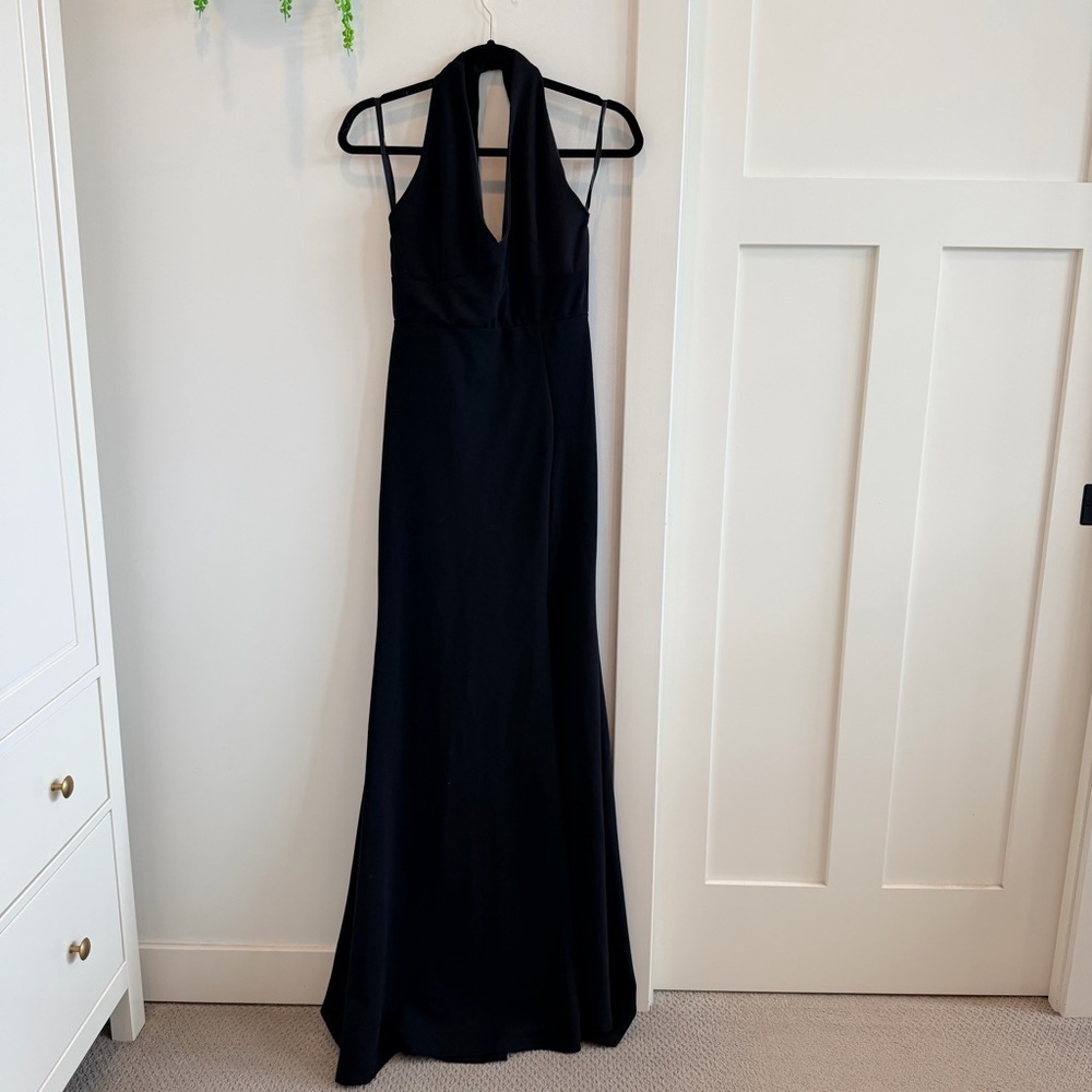 Windsor Elegant Black Halter Maxi Dress High Slit Fitted Silhouette Women's S
